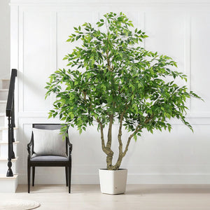 Artificial Banyan Tree With A Trunk And Lifelike Leaves, For Indoor And Outdoor Use - Green