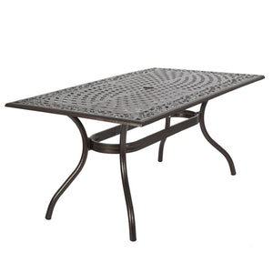Celestine Outdoor Cast Aluminum Dining Table with Floral Lattice Design and Umbrella Holder