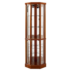 6 Shelf Lighted Corner Curio Cabinet With Adjustable Tempered Glass Shelves And Mirror Back (E26 Light Bulb Not Included)