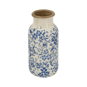 D5.7x12.5' Blue and White Ceramic Accent Vase with Traditional Floral Motifs