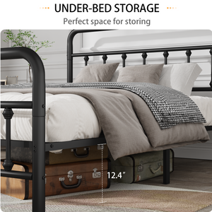 Metal Full Size Bed Frame with Headboard and Under Bed Storage
