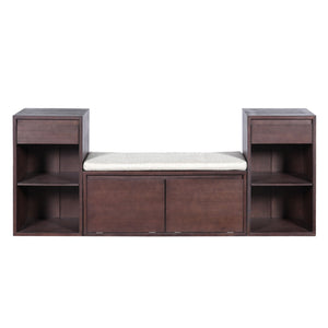 Entryway Storage Bench With Cushion, Drawers & Open Shelves