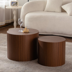 Nesting Coffee Table Set of 2 Round Wooden Tables