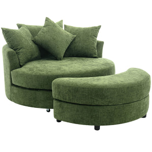360° Swivel Accent Barrel Chair With Storage Ottoman & 4 Pillows, Modern Leisure Chair Round Accent For Living Room