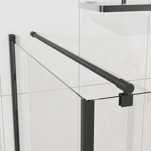 Corner Shower Enclosure, Frameless Pivot Door - Matte Black