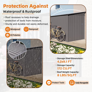 Lean To Shed With Windows, Tool House With Sloping Roof With 2 Vents And 1 Side Open Door For Backyard - Gray