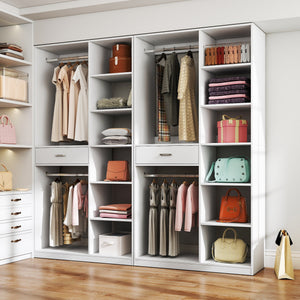 Freestanding Closet System with 6 Open Shelves and 2 Hanging Rods