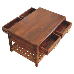Regency Woven Console Table with 4 Drawers, Open Slot