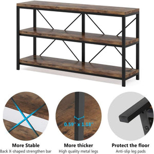 Console Table With 3 Tier Storage Shelves Finish, Slim Narrow Design For Living Entryway - Brown / Black