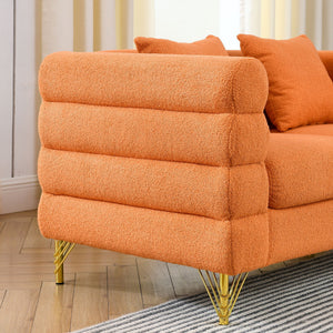 Oversized L - Shaped Corner Sofa, 5 Seater Sectional With 3 Cushions, Living Room Furniture - Orange