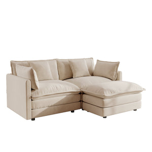 Chenille Two-Seater Sofa with 1 Footrest, 2 Seater L-Shaped Sectional with Ottoman