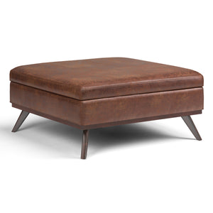 Owen XL Square Coffee Table Storage Ottoman - Distressed Saddle Brown