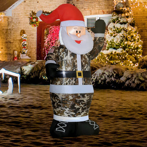 8' Camouflage Santa Christmas Inflatable with LED Lighting - Green