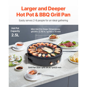 Hot Pot with Grill 1800W 2-in-1 Electric Smokeless Grill Hot Pot for 2-8 People