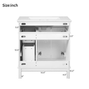 30" Bathroom Vanity with Ceramic Sink and Modern Storage Cabinet