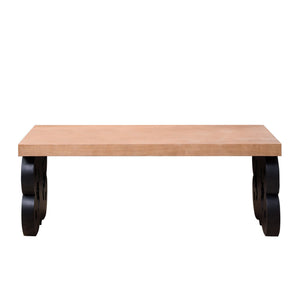 Black Scroll Base Coffee Table – 47" Rectangular Wood Living Room Table