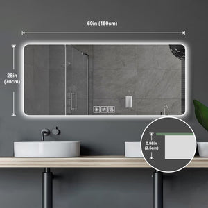 28"x60" Frameless LED Bathroom Mirror with Demist Function