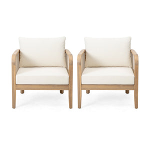 Set of 2 Outdoor Acacia Wood Patio Club Chairs
