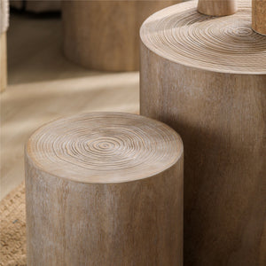 Set of 3 Rounded Wood Coffee Tables, End Tables, Plant Stands - Rustic Wood Finish