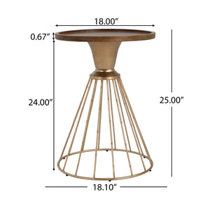 Hollow Edge Retro Art Pine Side Table with Antique Gold and Natural Color