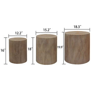 Set of 3 Rounded Wood Coffee Tables, End Tables, Plant Stands - Rustic Wood Finish