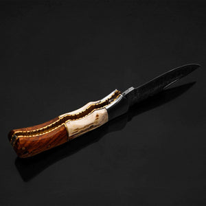 Echo Damascus Pocket Knife with Stag Horn/Antler & Rosewood Handle - TRAPSKI