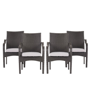Outdoor PE Rattan Stacking Chair with Iron Frame and Cushions (Set of 4)