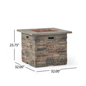 Classic Design Square Fire Pit With Top And 40,000 Btu Heat Output - Stone Gray