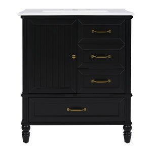 30" Bathroom Vanity With Sink, 3 Drawers, Adjustable Feet