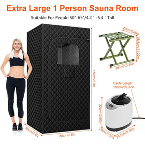 2.6x 2.6x 5.9FTPortable Sauna Tent 1 Person Steam Sauna for Home with 3L/1200W Steamer Folding Chair Remote Control 9 Steam Output Levels 5-95Mins Tim