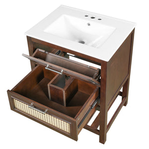 Modern Bathroom Vanity With Integrated Sink, Cabinet With 1 Deep Drawer And 1 Tip-Out Drawer