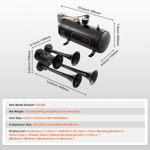 Train Horns Kit, 4 Trumpet Air Horn Kit, 150dB for Pickup Trucks