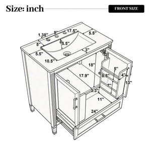 Elegant Fluted Bathroom Vanity With Sink, Soft Close Doors & Drawer