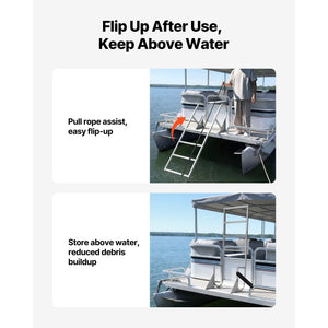Flip-Up Dock Ladder, 4-Step, Heavy-Duty Aluminum Alloy Pontoon Boat Swim Ladder