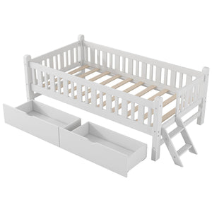 Platform Bed With Guardrail And 2 Drawers