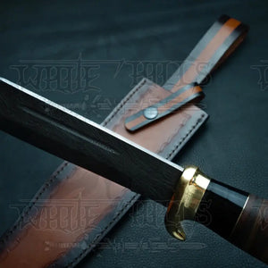 Edc Bowie Knife- Damascus Steel EDC 15”bowie knife rambo with Leather Roll & Buffalo Horn Handle
