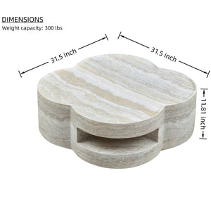 Clover Round Coffee Table With Open Storage - Marble