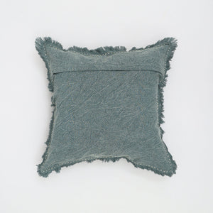 Stonewashed Linen Throw Pillow with Handworked Edges & Fringe - 22x22