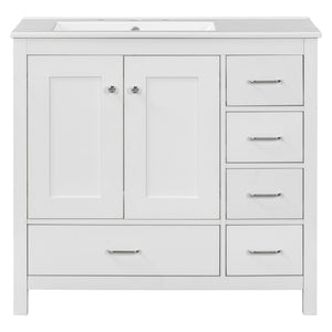 Bathroom Vanity With Ceramic Sink Combo, Abundant Storage Cabinet 2 Soft Close Doors And 5 Drawers