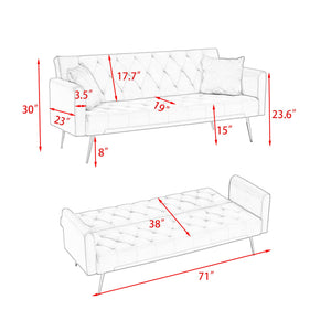 71-inch Foldable Double Sofa with American Retro Style