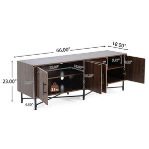 4 Door TV Cabinet with Adjustable Shelves and Storage Spaces