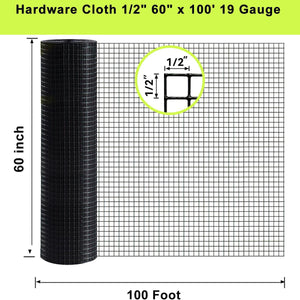 Black Hardware Cloth 5 ft × 100 ft, 19 Gauge 1/2 Inch