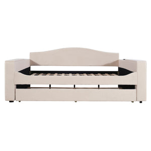 Upholstered Daybed With Storage Armrests, Trundle And Latest Integrated tooth Audio System