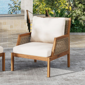 Acacia Wood Patio Furniture Club Chair, Outdoor Wicker Armchair