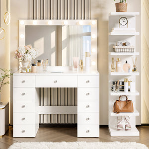 Vanity Desk with 11 Hollywood Bulbs & 7-Tier Storage Shelves