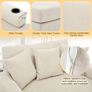 Oversized Chaise Lounger Modern Style Sofa Couch With Pillows, Charge Station & Cup Holders