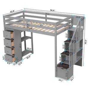 Loft Bed With Storage Drawers And Stairs With Shelves