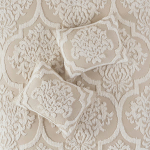 3 Piece Tufted Cotton Chenille Damask Comforter Set Taupe King/Cal King