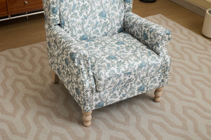 Modern Accent Chair with Retro Wood Legs and Floral Design