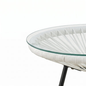 Nusa Outdoor Synthetic Wicker Glass-Top Side Table